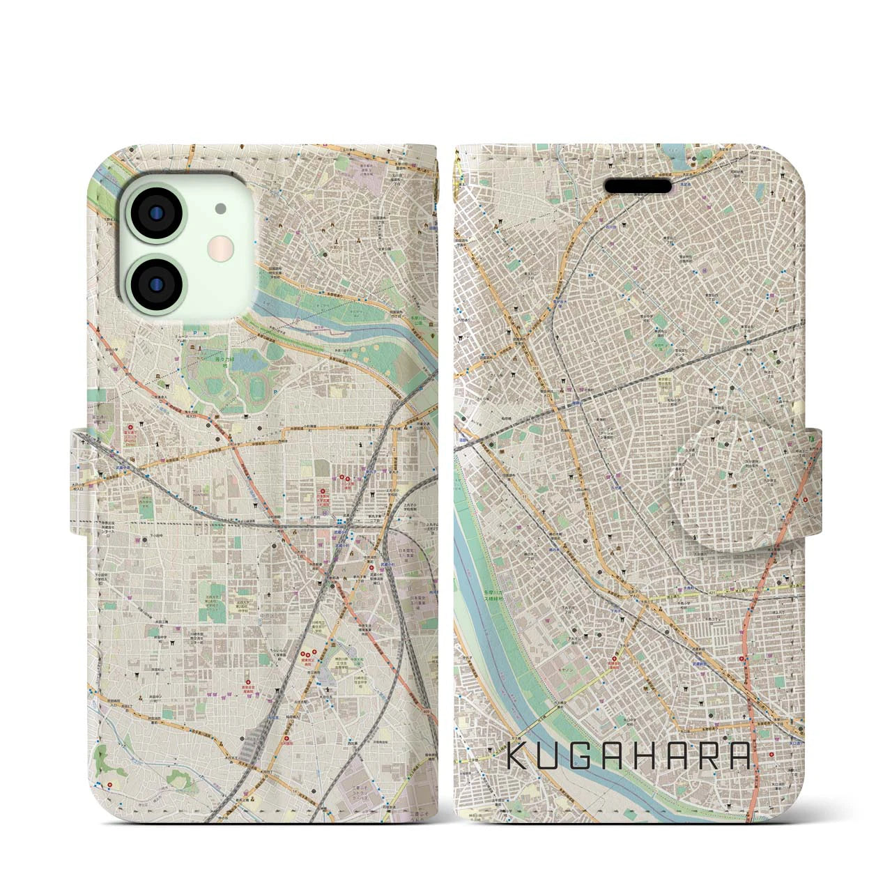 【久が原(東京都)】地図柄iPhoneケース(手帳タイプ)ナチュラル・iPhone 12 mini 用