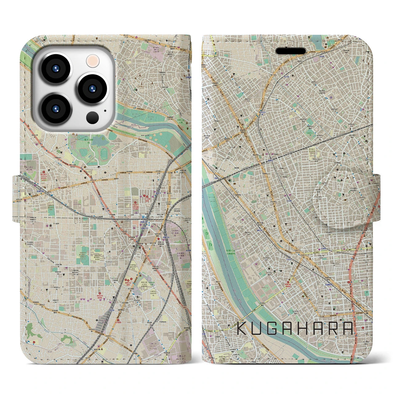 【久が原(東京都)】地図柄iPhoneケース(手帳タイプ)ナチュラル・iPhone 13 Pro 用