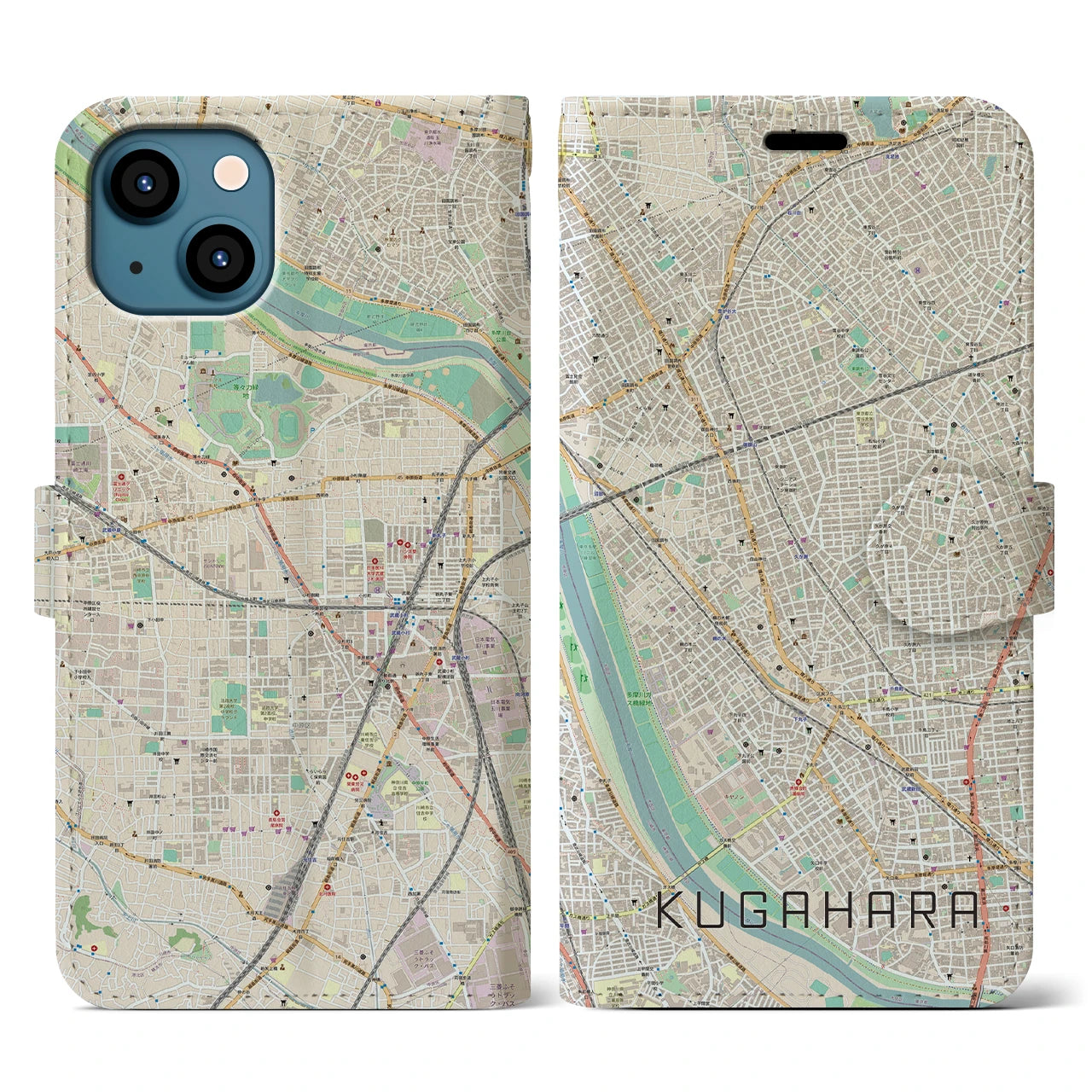 【久が原(東京都)】地図柄iPhoneケース(手帳タイプ)ナチュラル・iPhone 13 用