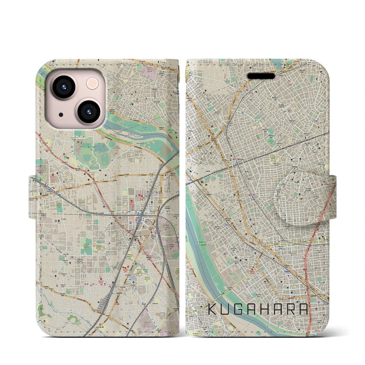【久が原(東京都)】地図柄iPhoneケース(手帳タイプ)ナチュラル・iPhone 13 mini 用
