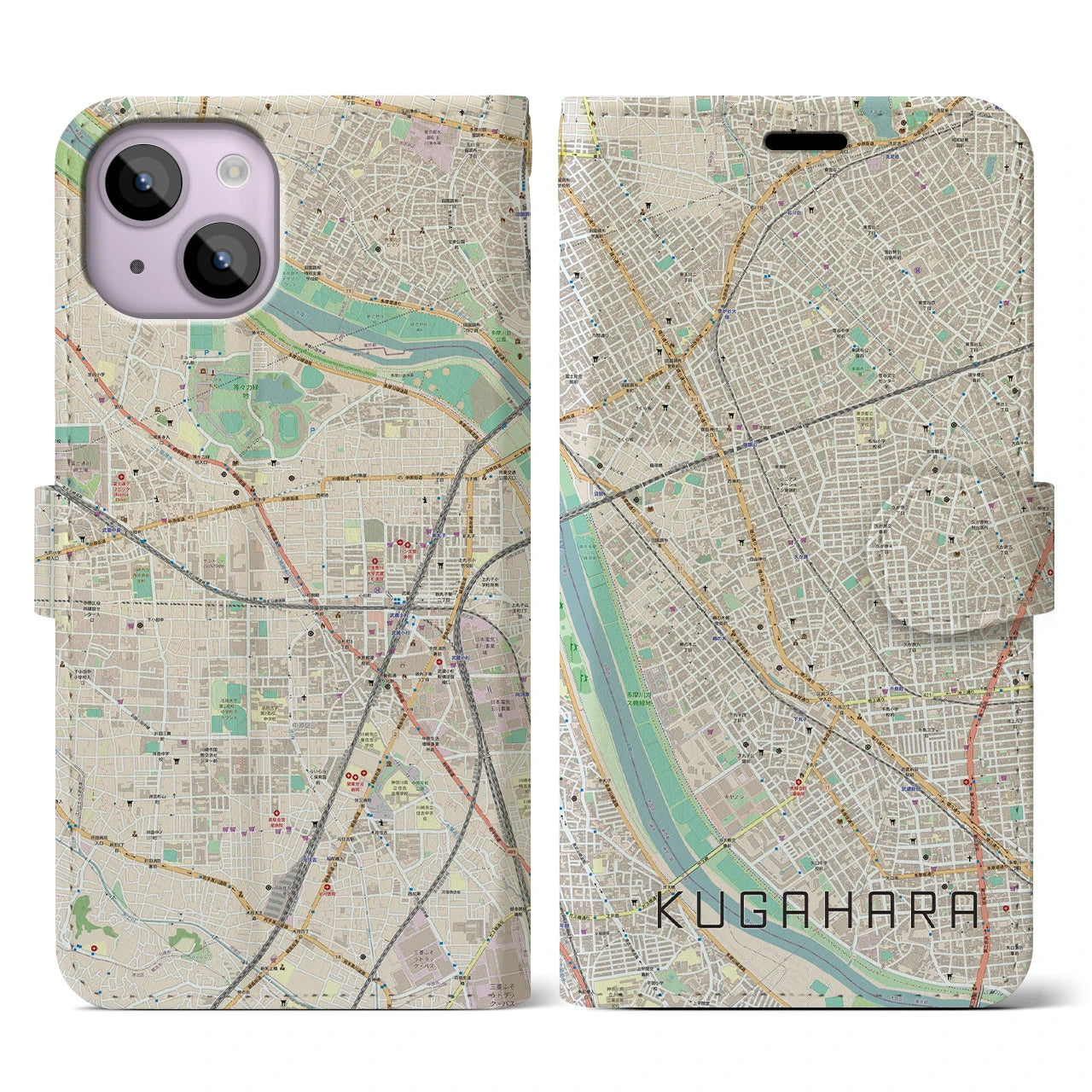 【久が原(東京都)】地図柄iPhoneケース(手帳タイプ)ナチュラル・iPhone 14 用