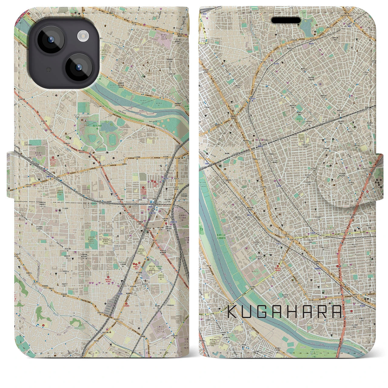 【久が原(東京都)】地図柄iPhoneケース(手帳タイプ)ナチュラル・iPhone 14 Plus 用