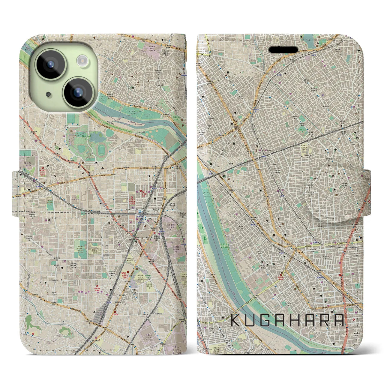 【久が原(東京都)】地図柄iPhoneケース(手帳タイプ)ナチュラル・iPhone 15 用