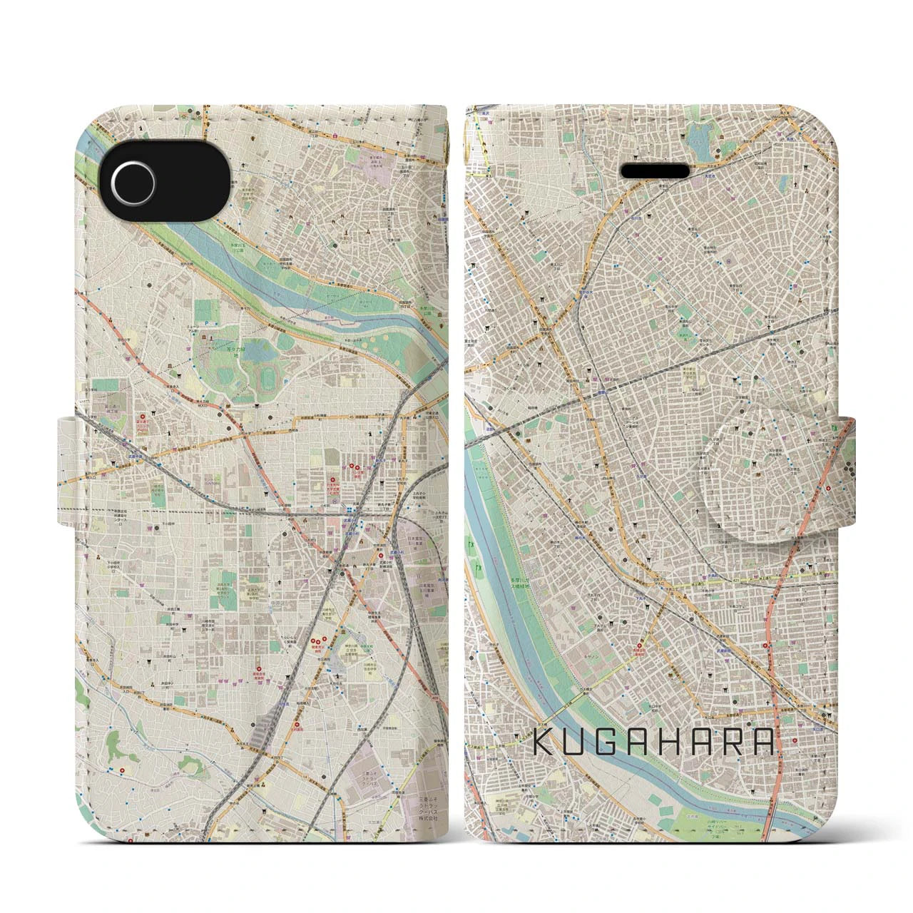 【久が原(東京都)】地図柄iPhoneケース(手帳タイプ)ナチュラル・iPhone SE(第3 / 第2世代) / 8 / 7 / 6s / 6 用