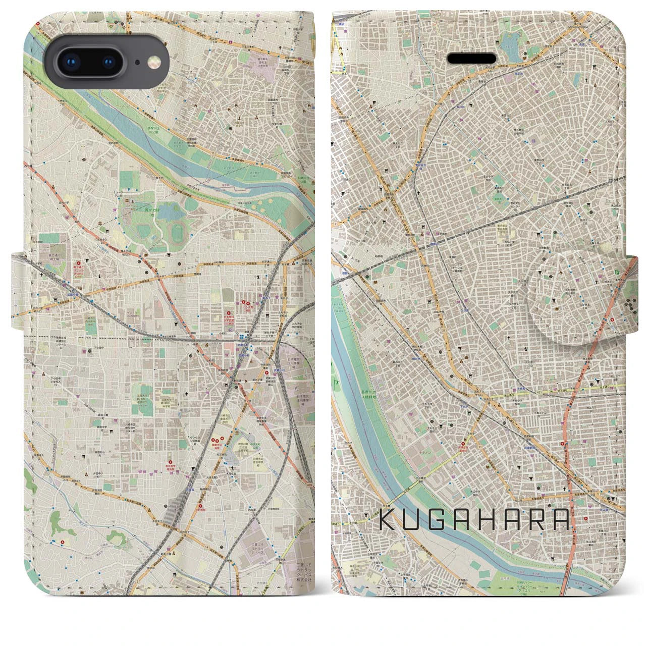 【久が原(東京都)】地図柄iPhoneケース(手帳タイプ)ナチュラル・iPhone 8Plus /7Plus / 6sPlus / 6Plus 用