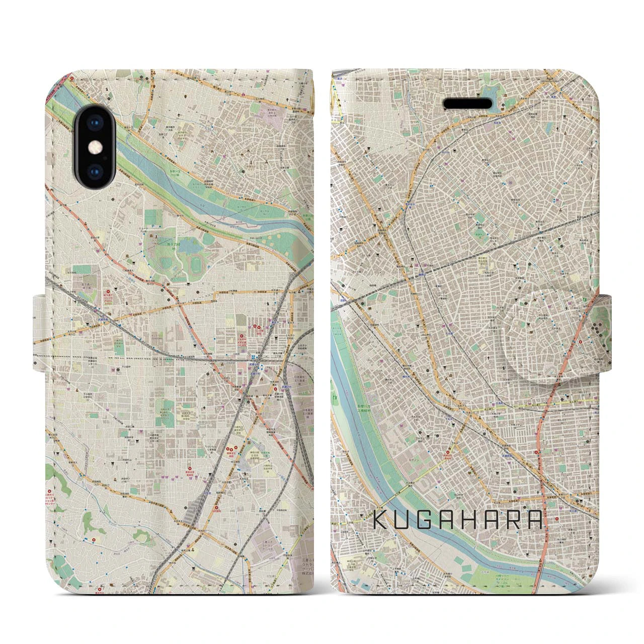 【久が原(東京都)】地図柄iPhoneケース(手帳タイプ)ナチュラル・iPhone XS / X 用