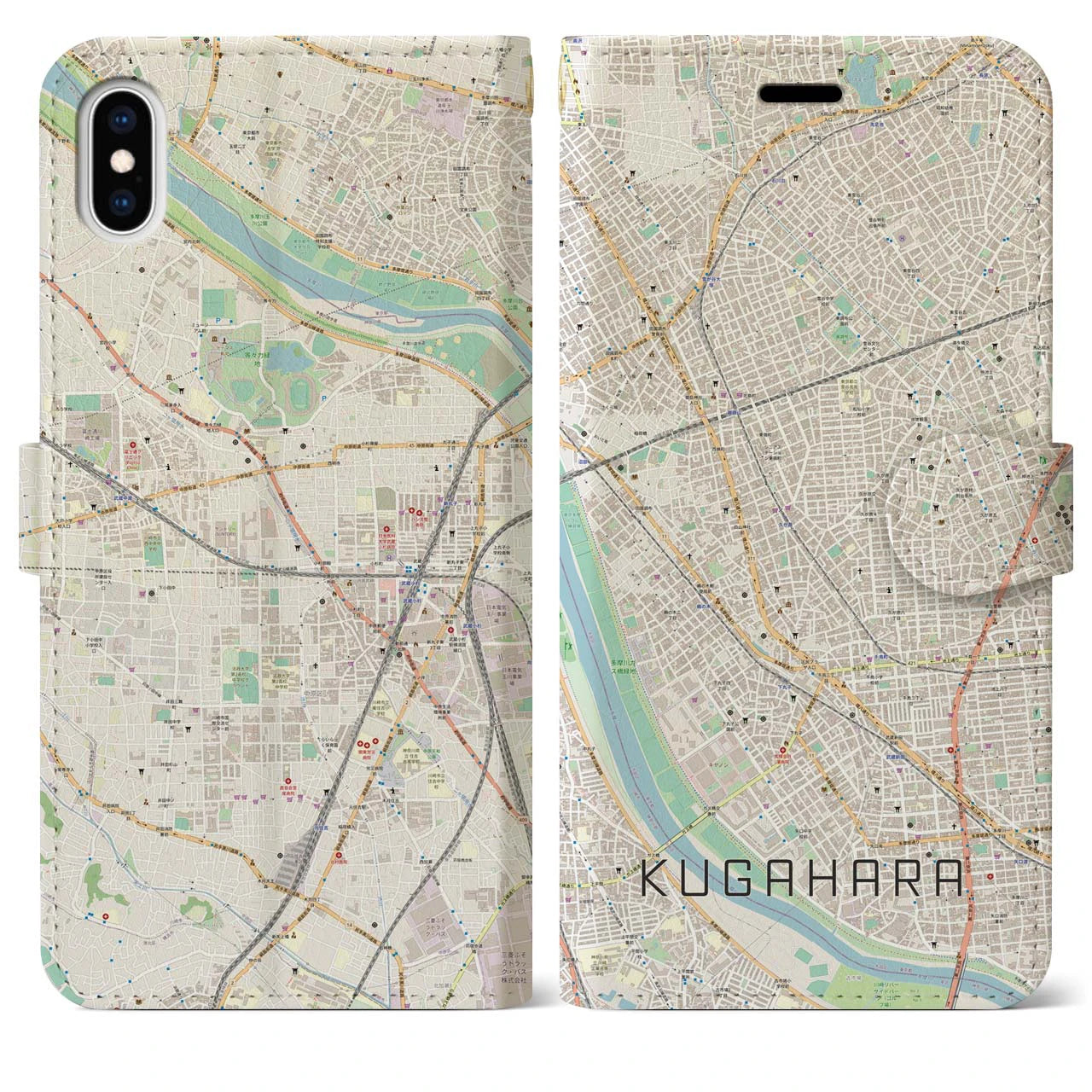【久が原(東京都)】地図柄iPhoneケース(手帳タイプ)ナチュラル・iPhone XS Max 用