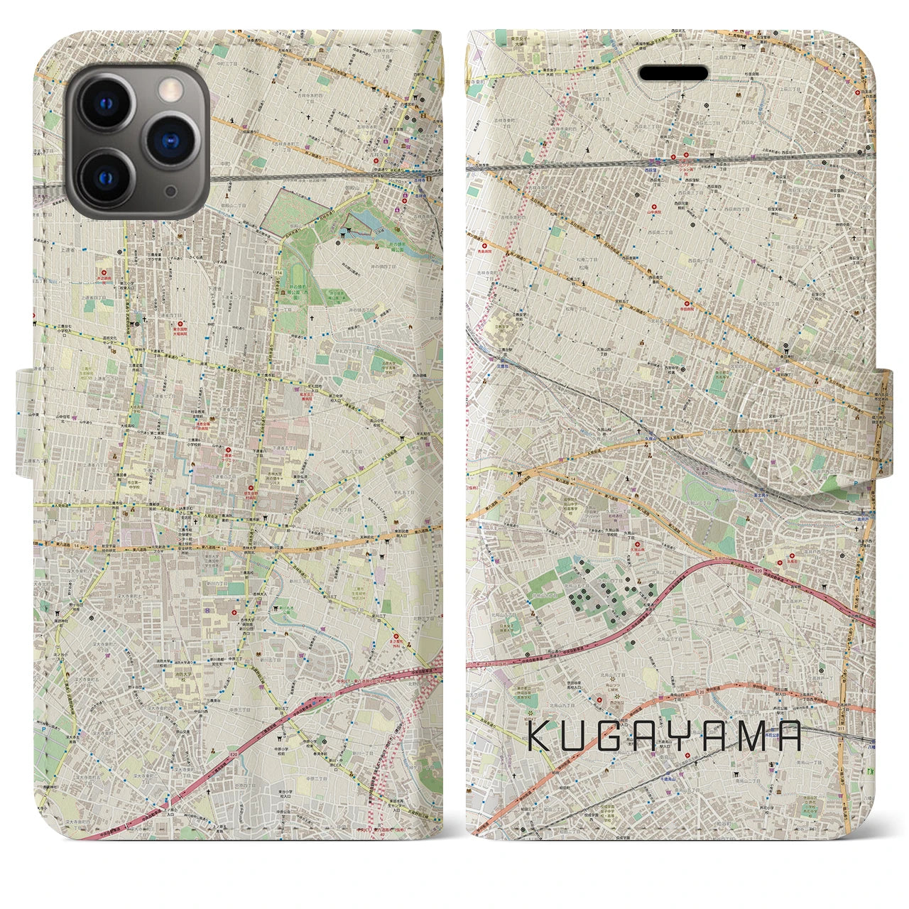 【久我山(東京都)】地図柄iPhoneケース(手帳タイプ)ナチュラル・iPhone 11 Pro Max 用