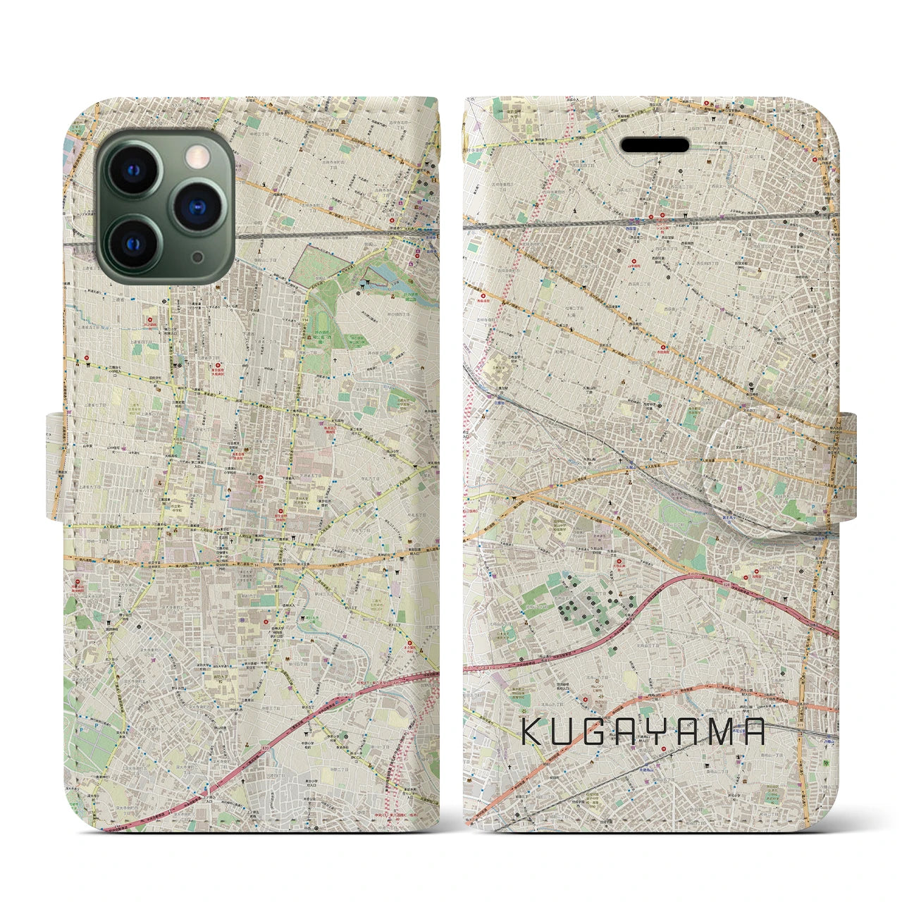 【久我山(東京都)】地図柄iPhoneケース(手帳タイプ)ナチュラル・iPhone 11 Pro 用