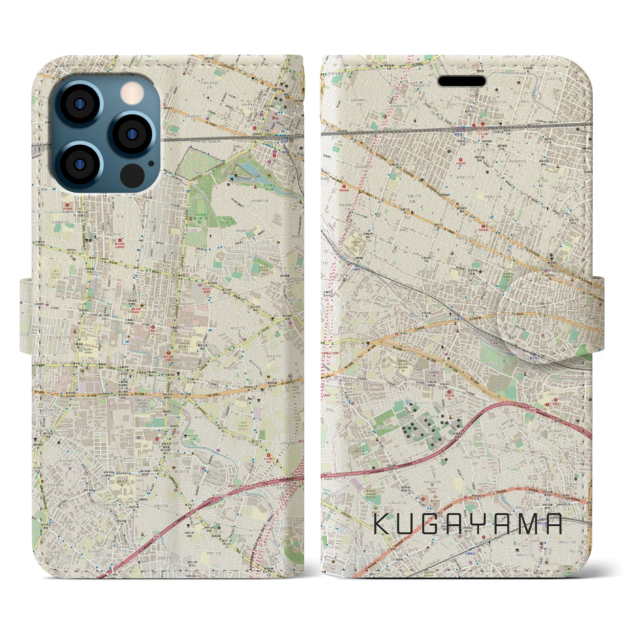 【久我山(東京都)】地図柄iPhoneケース(手帳タイプ)ナチュラル・iPhone 12 / 12 Pro 用
