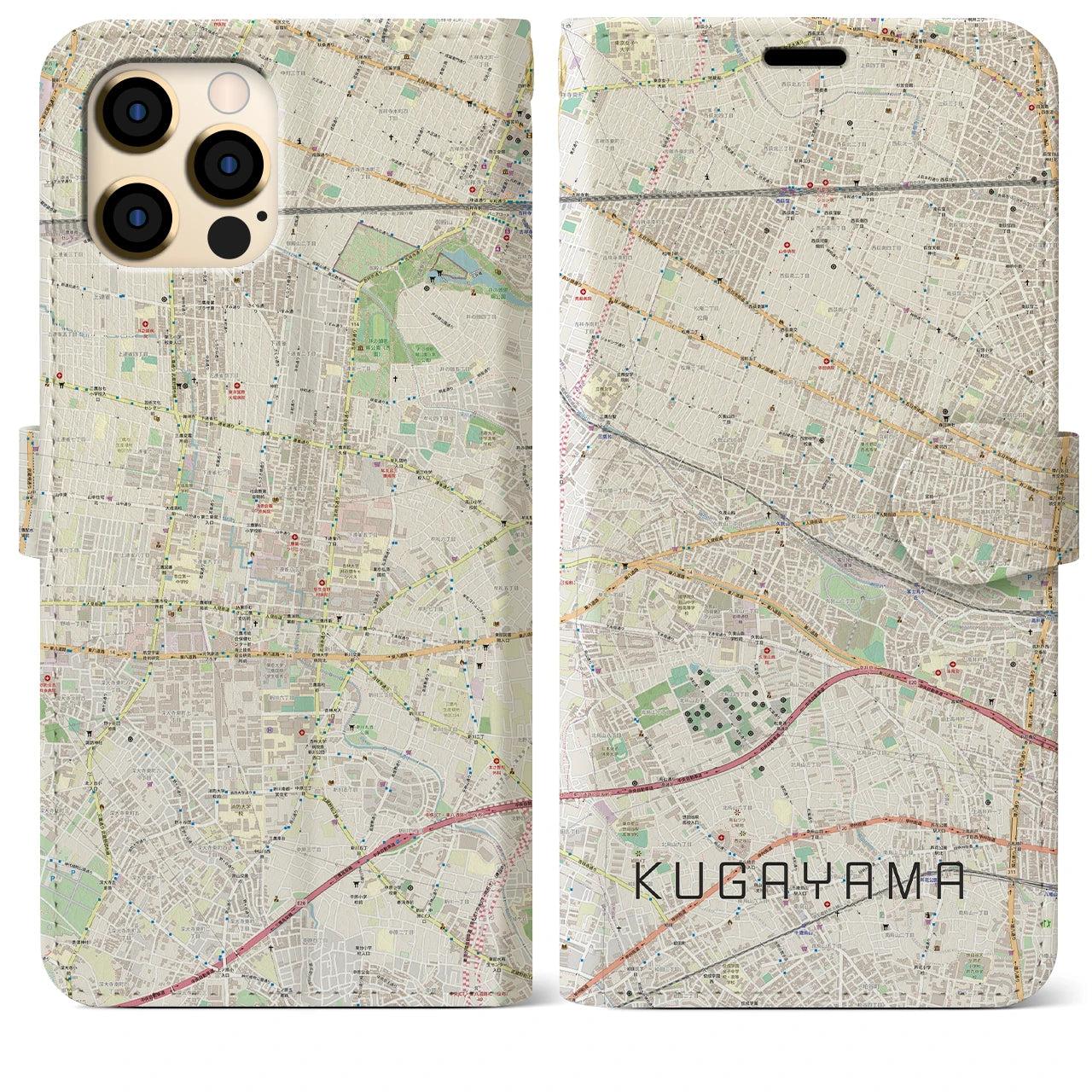 【久我山(東京都)】地図柄iPhoneケース(手帳タイプ)ナチュラル・iPhone 12 Pro Max 用