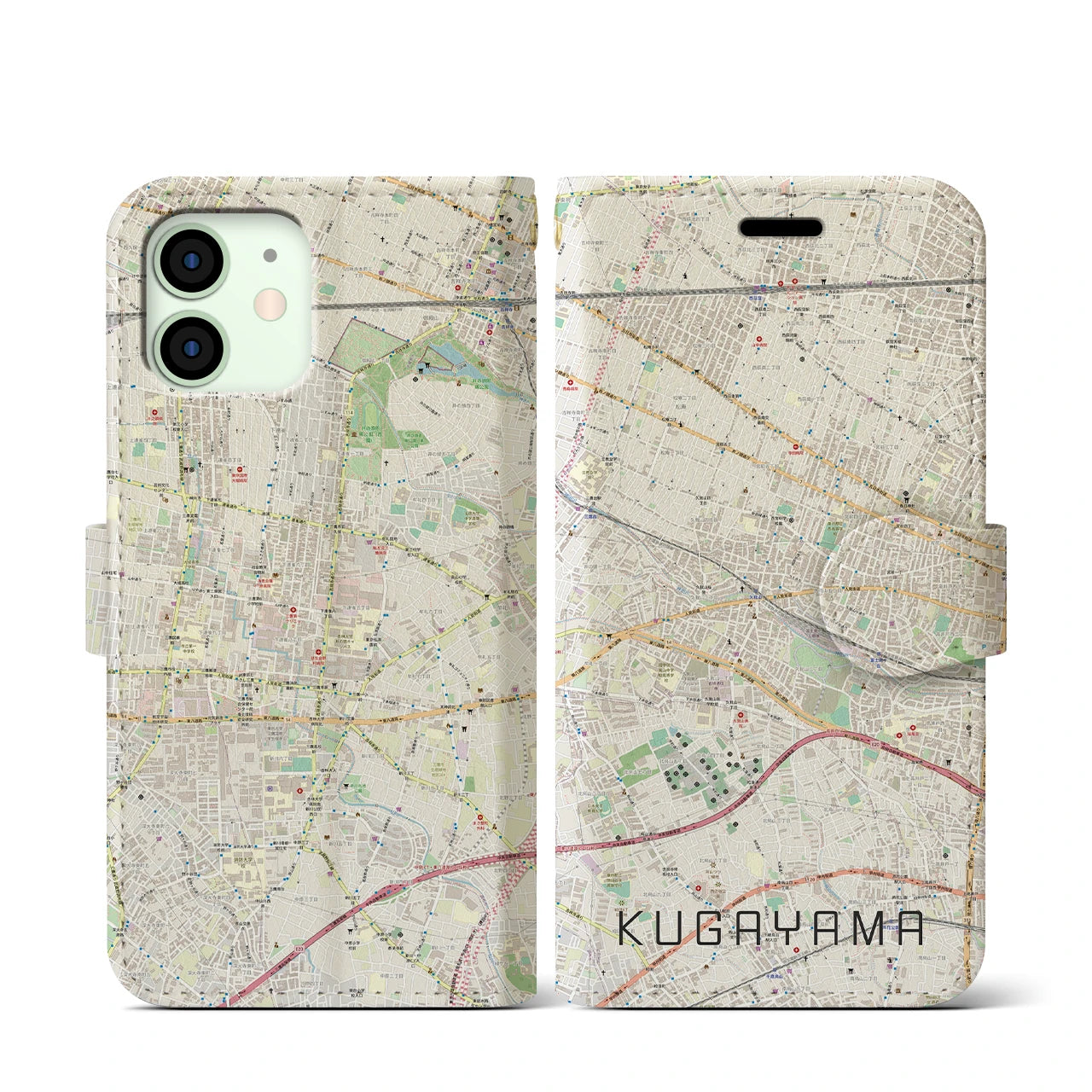 【久我山(東京都)】地図柄iPhoneケース(手帳タイプ)ナチュラル・iPhone 12 mini 用