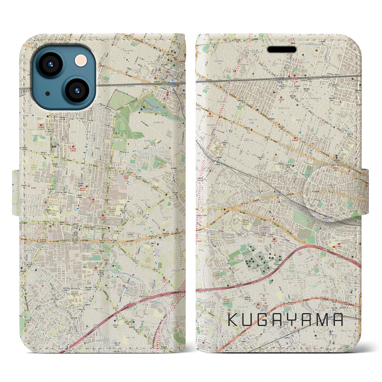 【久我山(東京都)】地図柄iPhoneケース(手帳タイプ)ナチュラル・iPhone 13 用