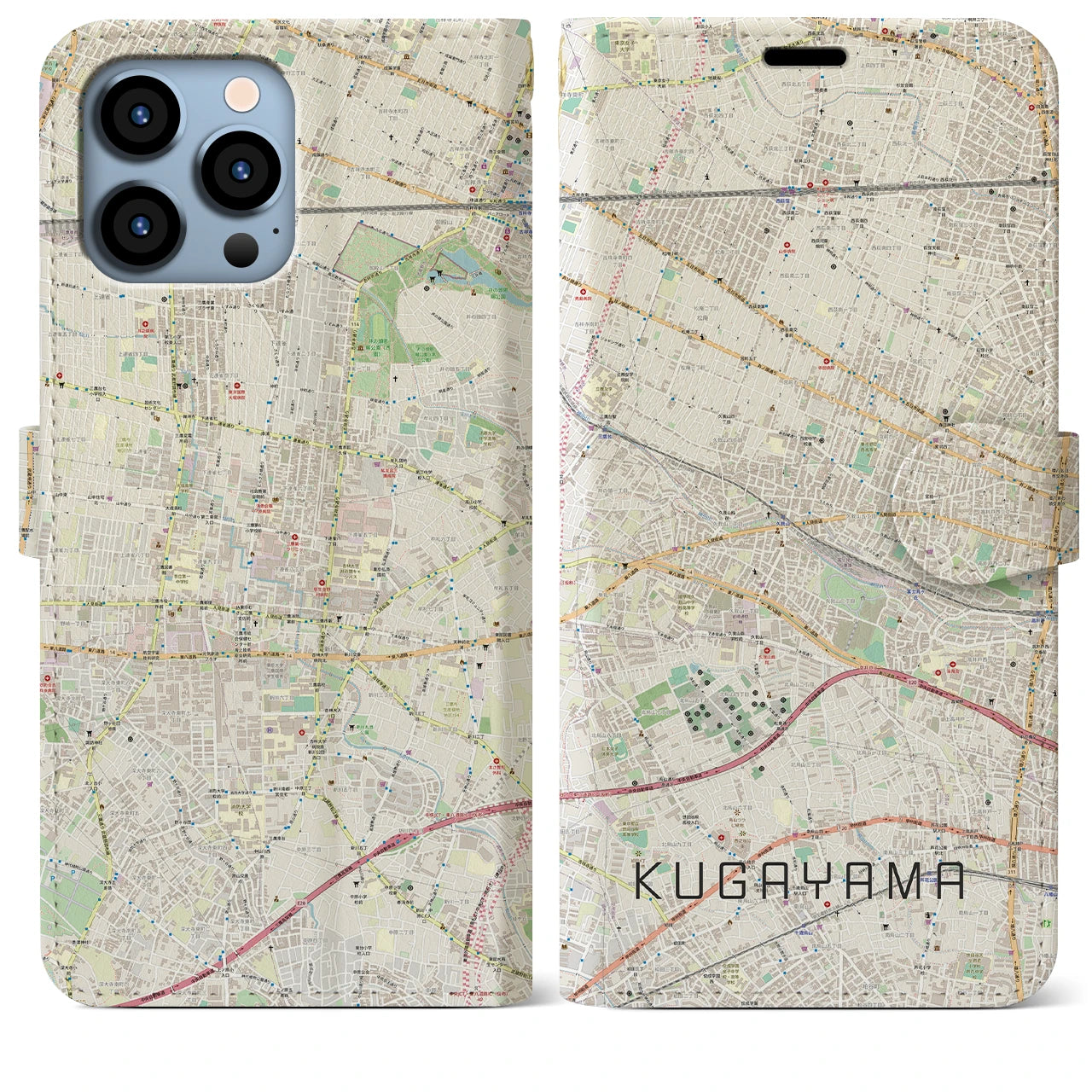 【久我山(東京都)】地図柄iPhoneケース(手帳タイプ)ナチュラル・iPhone 13 Pro Max 用