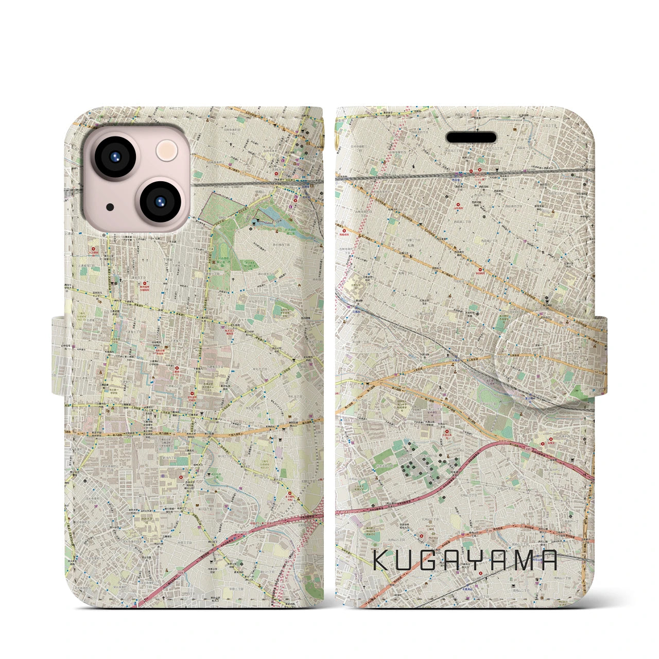 【久我山(東京都)】地図柄iPhoneケース(手帳タイプ)ナチュラル・iPhone 13 mini 用