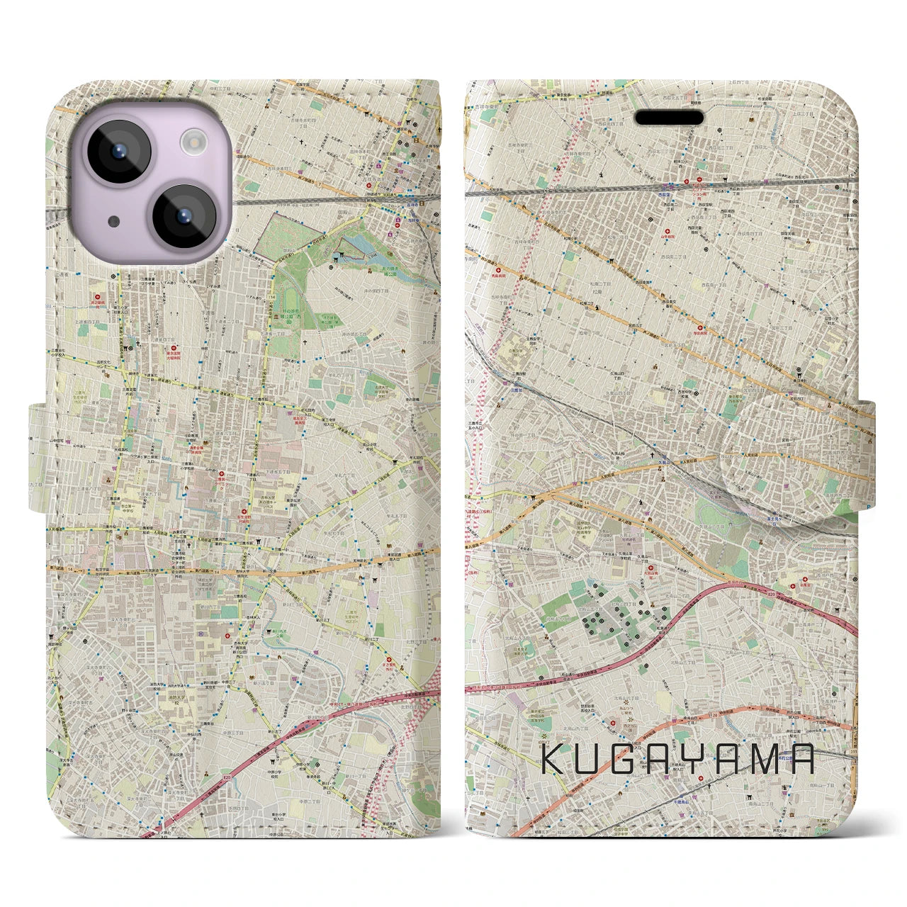 【久我山(東京都)】地図柄iPhoneケース(手帳タイプ)ナチュラル・iPhone 14 用
