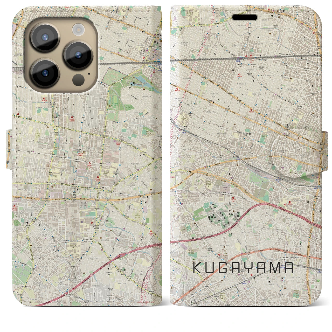 【久我山(東京都)】地図柄iPhoneケース(手帳タイプ)ナチュラル・iPhone 14 Pro Max 用