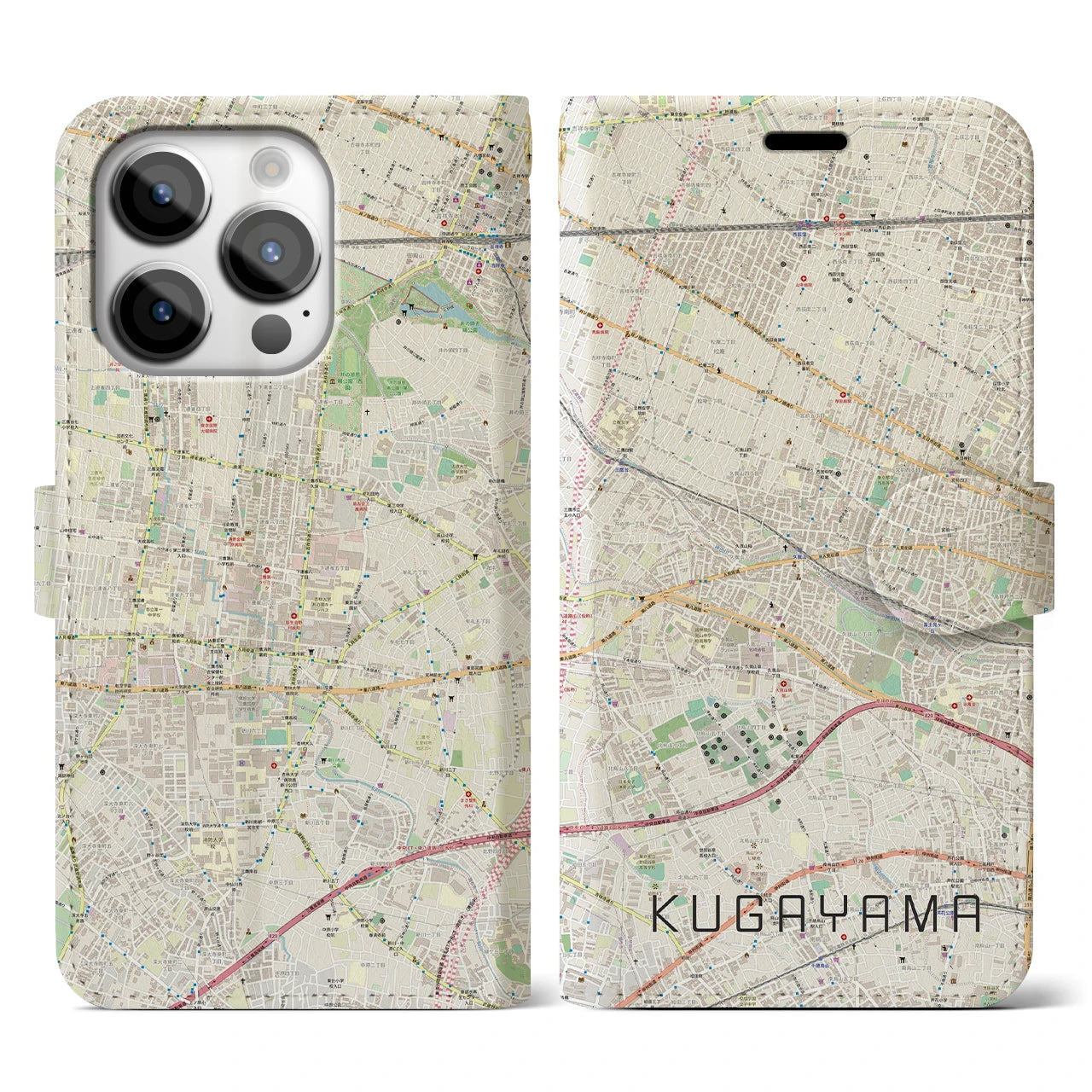 【久我山(東京都)】地図柄iPhoneケース(手帳タイプ)ナチュラル・iPhone 14 Pro 用