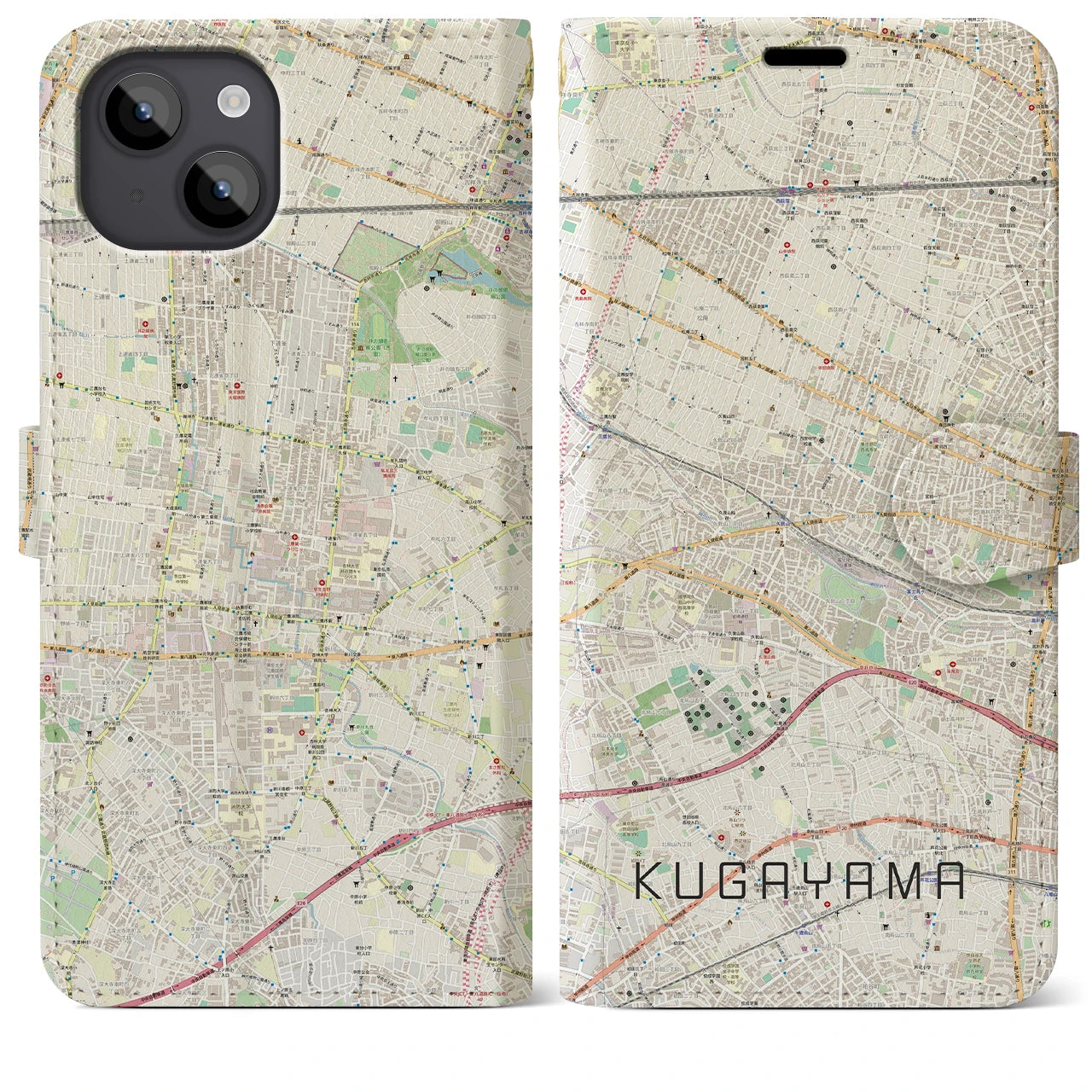 【久我山(東京都)】地図柄iPhoneケース(手帳タイプ)ナチュラル・iPhone 14 Plus 用
