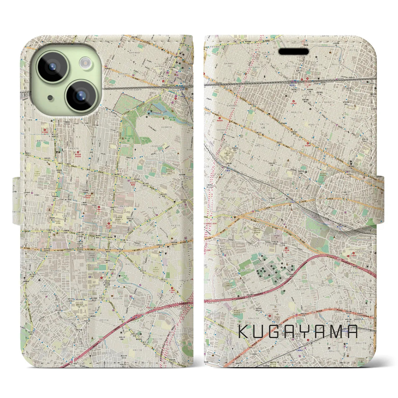 【久我山(東京都)】地図柄iPhoneケース(手帳タイプ)ナチュラル・iPhone 15 用