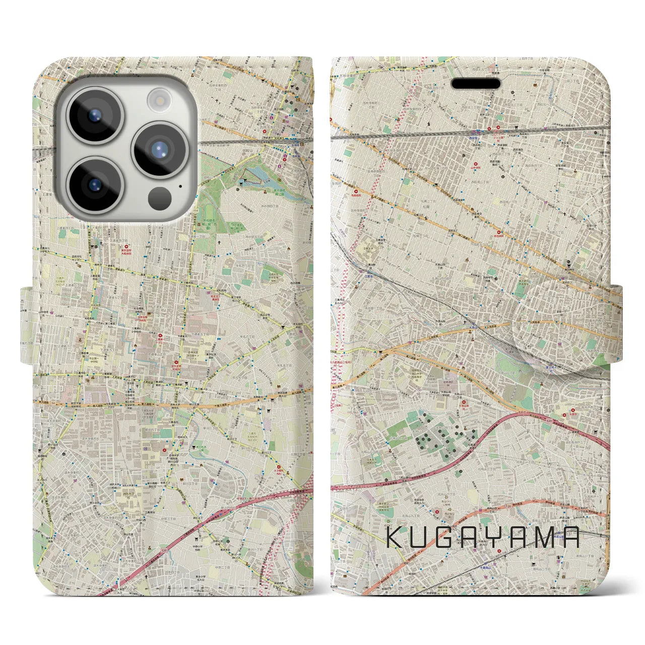 【久我山(東京都)】地図柄iPhoneケース(手帳タイプ)ナチュラル・iPhone 15 Pro 用