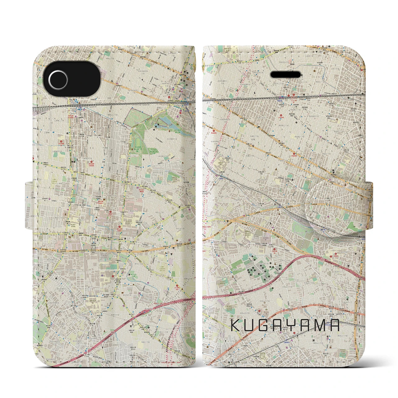 【久我山(東京都)】地図柄iPhoneケース(手帳タイプ)ナチュラル・iPhone SE(第3 / 第2世代) / 8 / 7 / 6s / 6 用