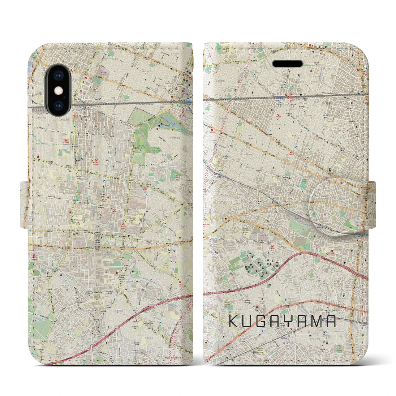 【久我山(東京都)】地図柄iPhoneケース(手帳タイプ)ナチュラル・iPhone XS / X 用