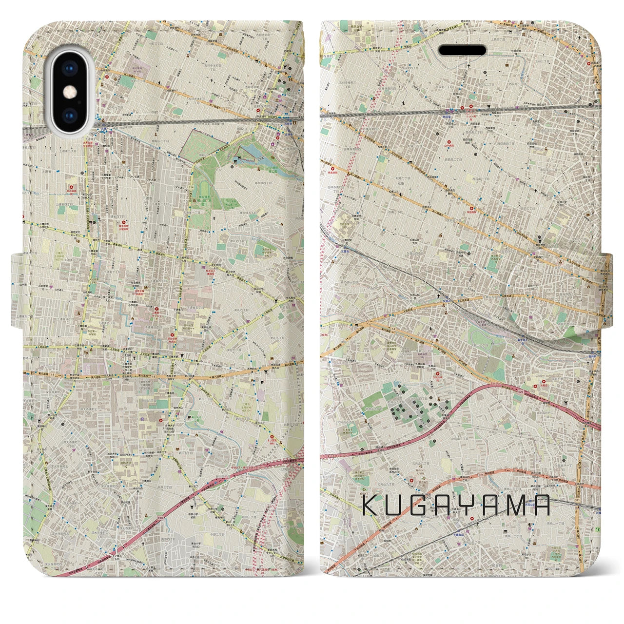 【久我山(東京都)】地図柄iPhoneケース(手帳タイプ)ナチュラル・iPhone XS Max 用
