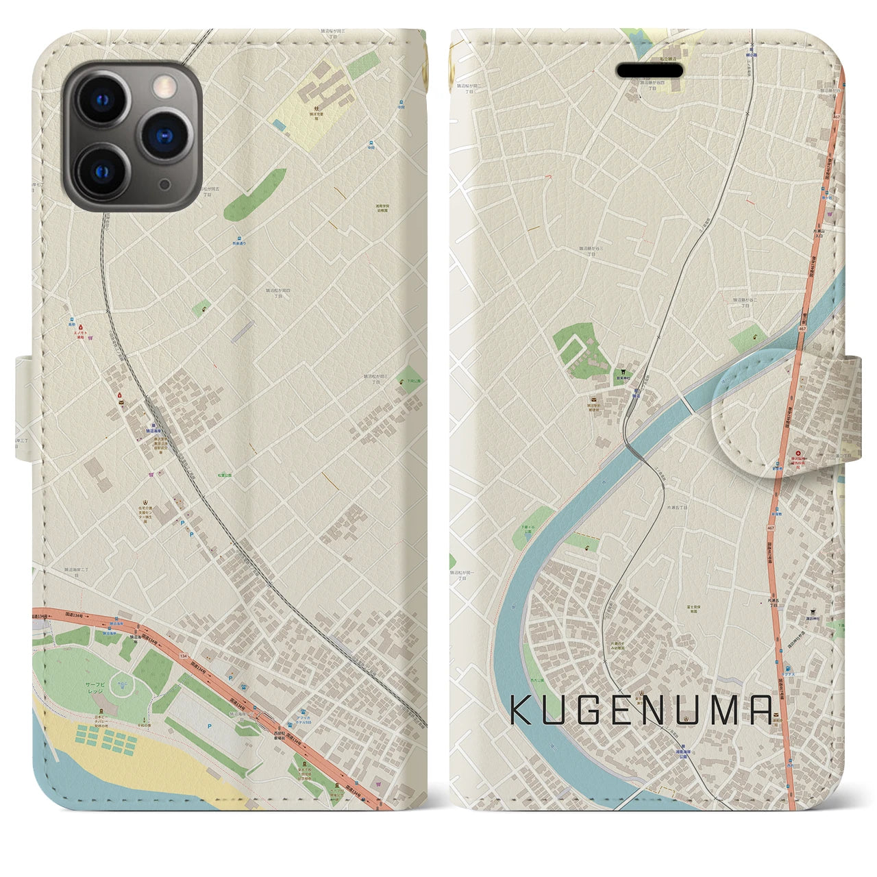 【鵠沼(神奈川県)】地図柄iPhoneケース(手帳タイプ)ナチュラル・iPhone 11 Pro Max 用