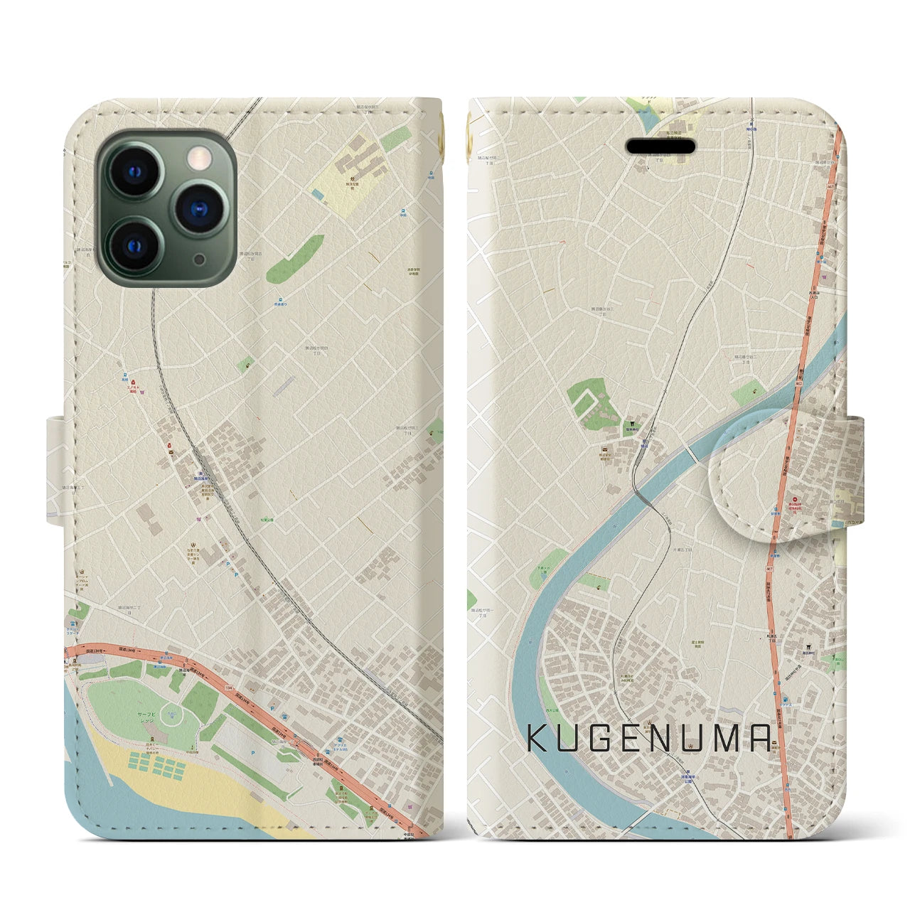 【鵠沼(神奈川県)】地図柄iPhoneケース(手帳タイプ)ナチュラル・iPhone 11 Pro 用