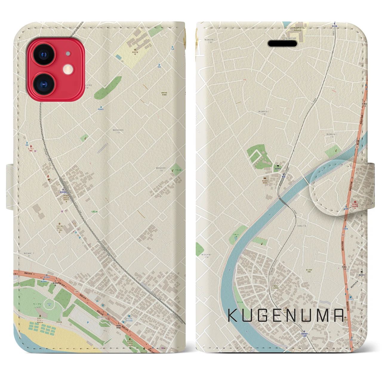 【鵠沼(神奈川県)】地図柄iPhoneケース(手帳タイプ)ナチュラル・iPhone 11 用