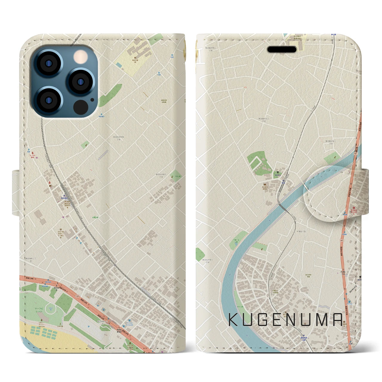 【鵠沼(神奈川県)】地図柄iPhoneケース(手帳タイプ)ナチュラル・iPhone 12 / 12 Pro 用