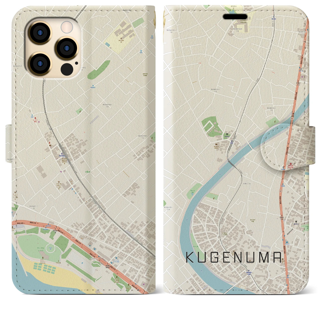 【鵠沼(神奈川県)】地図柄iPhoneケース(手帳タイプ)ナチュラル・iPhone 12 Pro Max 用