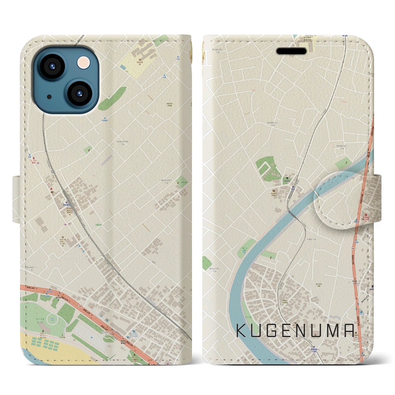 【鵠沼(神奈川県)】地図柄iPhoneケース(手帳タイプ)ナチュラル・iPhone 13 用