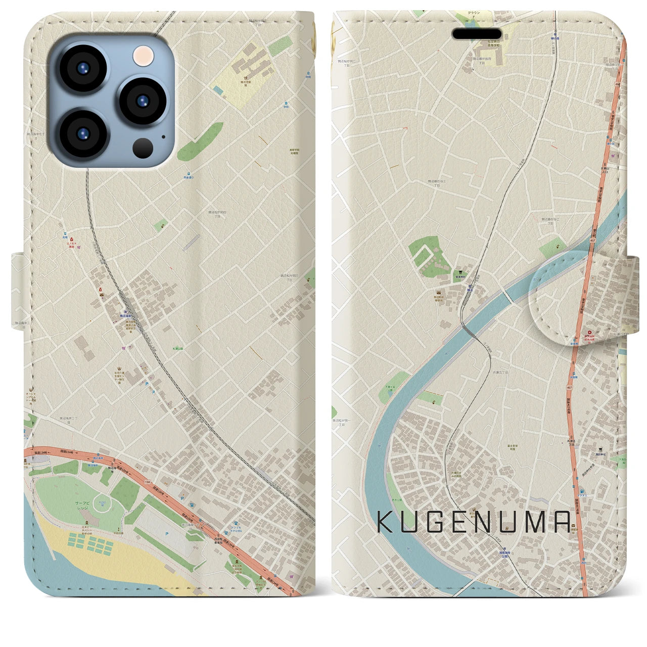 【鵠沼(神奈川県)】地図柄iPhoneケース(手帳タイプ)ナチュラル・iPhone 13 Pro Max 用