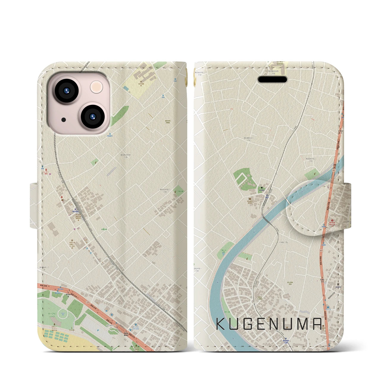 【鵠沼(神奈川県)】地図柄iPhoneケース(手帳タイプ)ナチュラル・iPhone 13 mini 用