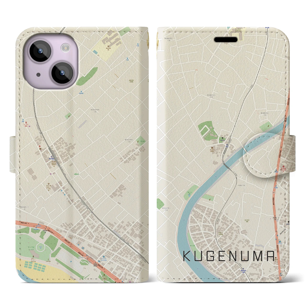 【鵠沼(神奈川県)】地図柄iPhoneケース(手帳タイプ)ナチュラル・iPhone 14 用