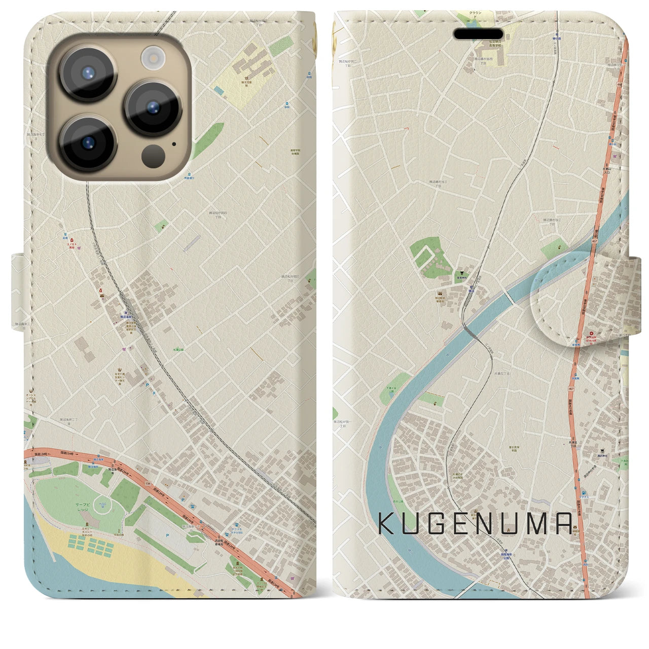 【鵠沼(神奈川県)】地図柄iPhoneケース(手帳タイプ)ナチュラル・iPhone 14 Pro Max 用