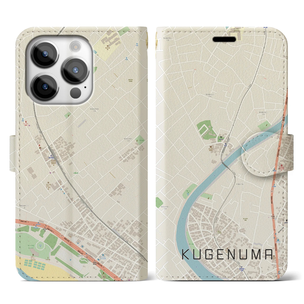 【鵠沼(神奈川県)】地図柄iPhoneケース(手帳タイプ)ナチュラル・iPhone 14 Pro 用