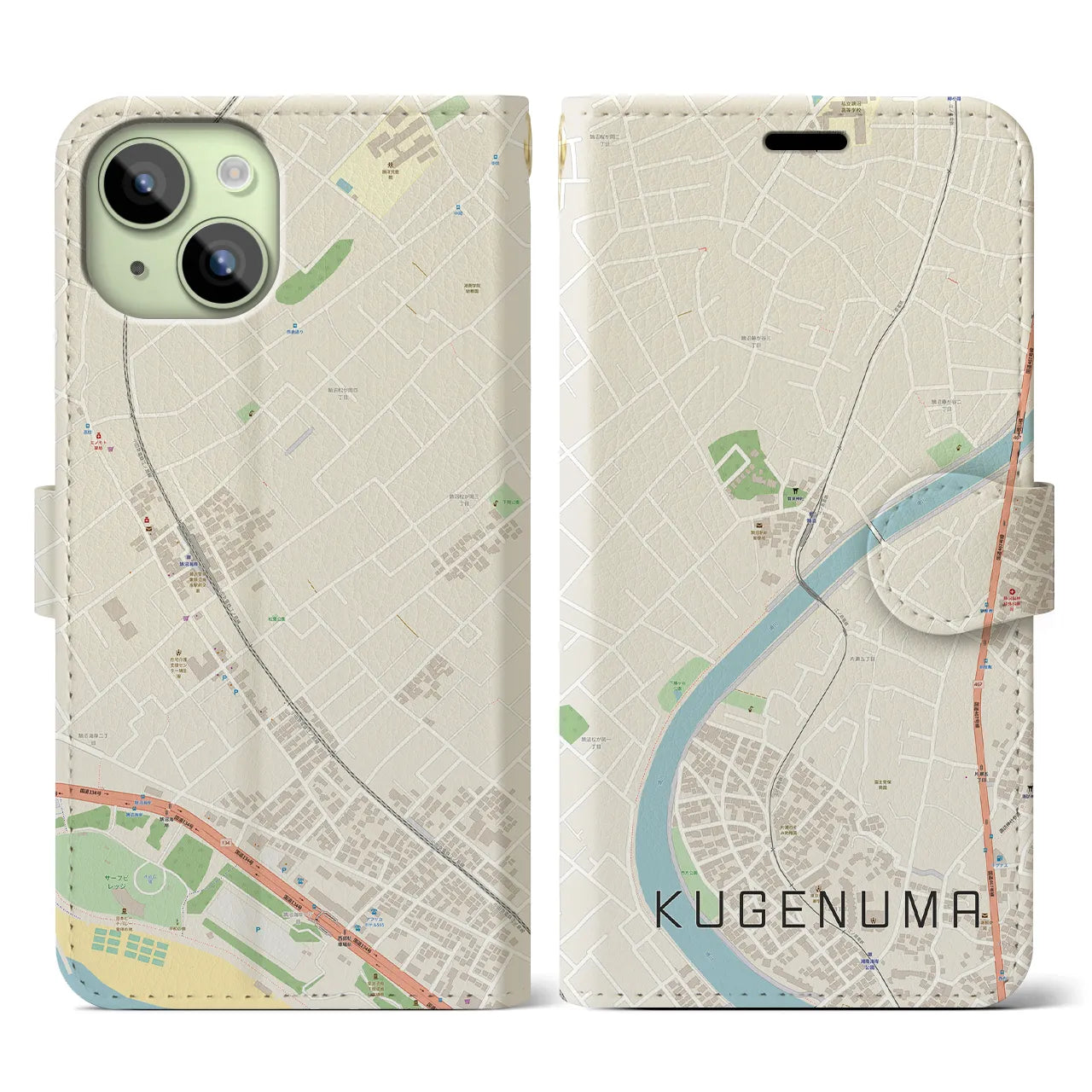 【鵠沼(神奈川県)】地図柄iPhoneケース(手帳タイプ)ナチュラル・iPhone 15 用