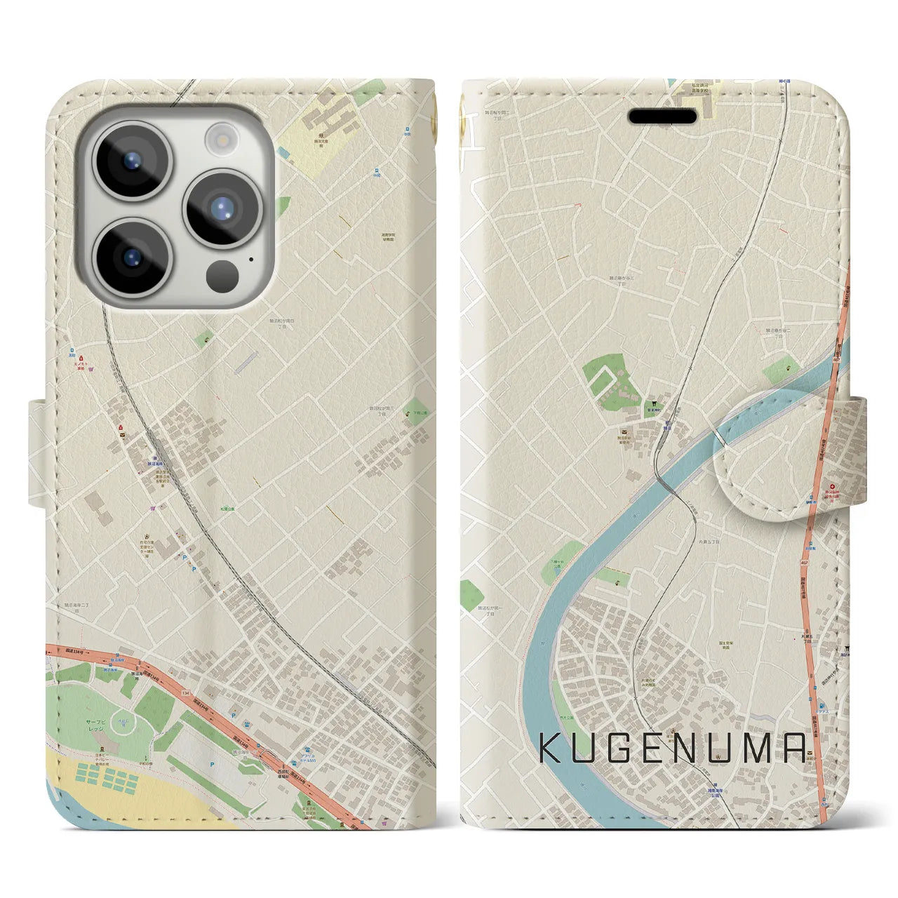 【鵠沼(神奈川県)】地図柄iPhoneケース(手帳タイプ)ナチュラル・iPhone 15 Pro 用