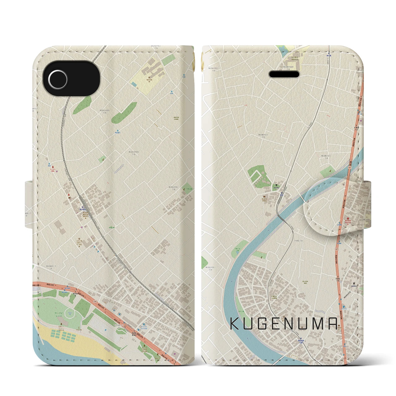【鵠沼(神奈川県)】地図柄iPhoneケース(手帳タイプ)ナチュラル・iPhone SE(第3 / 第2世代) / 8 / 7 / 6s / 6 用