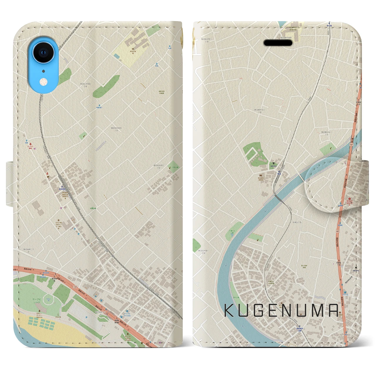 【鵠沼(神奈川県)】地図柄iPhoneケース(手帳タイプ)ナチュラル・iPhone XR 用