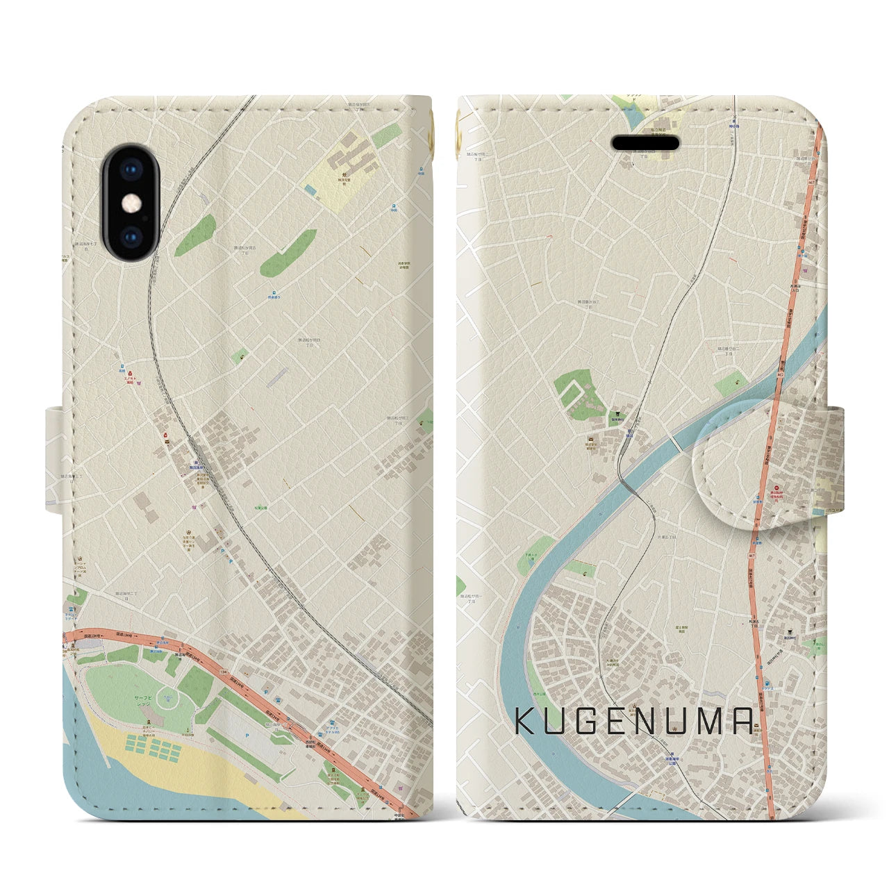 【鵠沼(神奈川県)】地図柄iPhoneケース(手帳タイプ)ナチュラル・iPhone XS / X 用