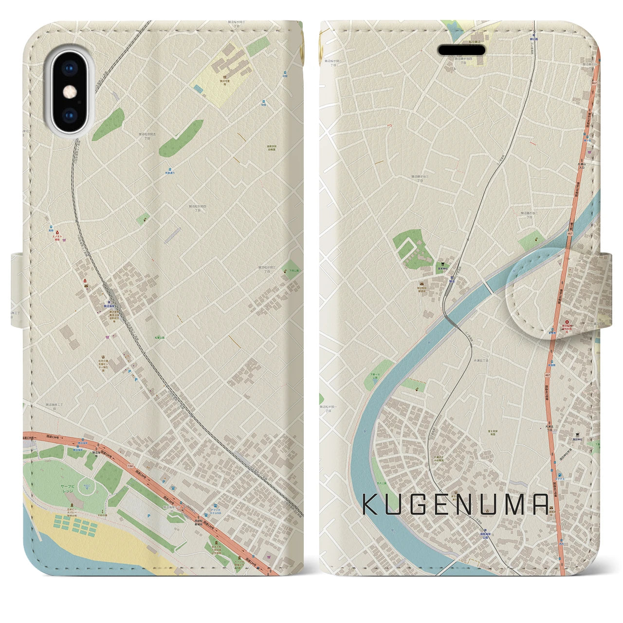 【鵠沼(神奈川県)】地図柄iPhoneケース(手帳タイプ)ナチュラル・iPhone XS Max 用