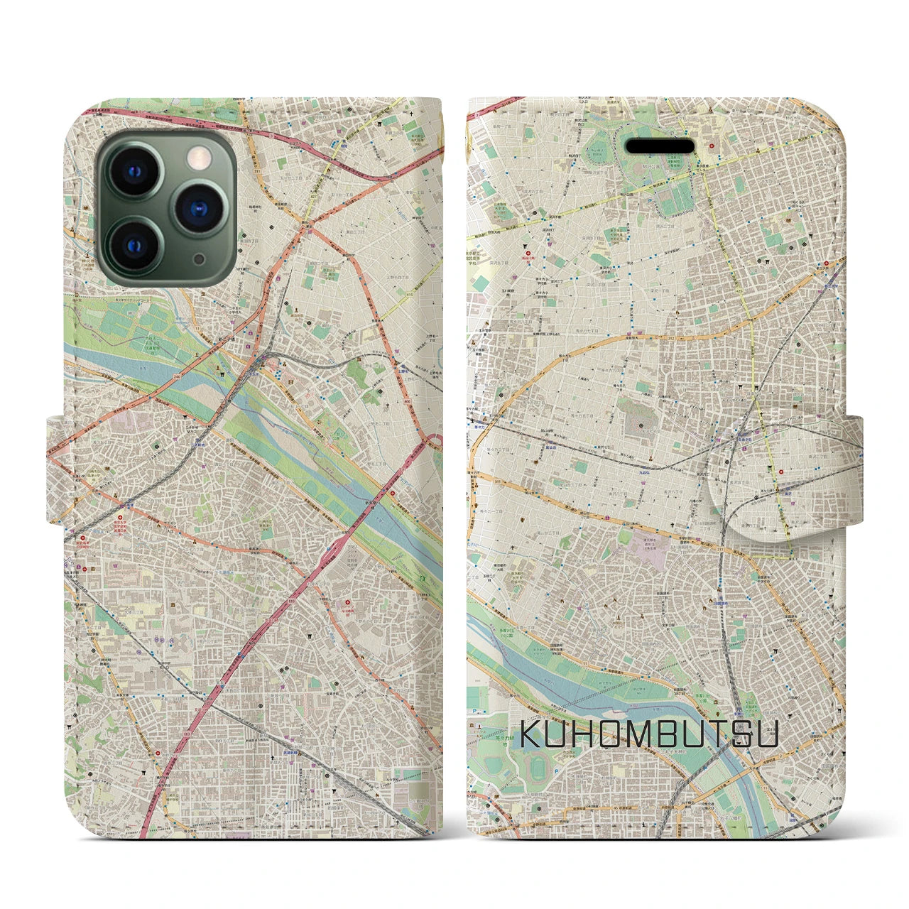 【九品仏(東京都)】地図柄iPhoneケース(手帳タイプ)ナチュラル・iPhone 11 Pro 用