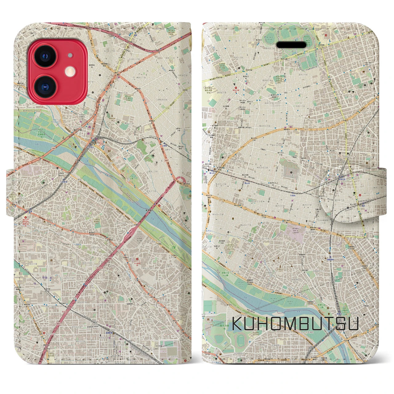 【九品仏(東京都)】地図柄iPhoneケース(手帳タイプ)ナチュラル・iPhone 11 用