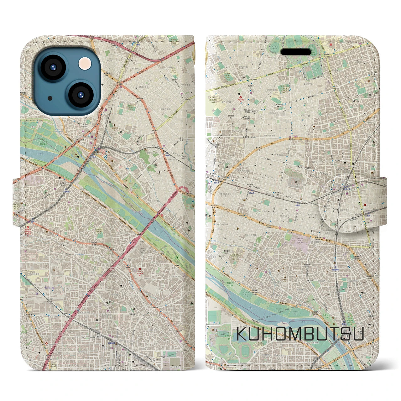 【九品仏(東京都)】地図柄iPhoneケース(手帳タイプ)ナチュラル・iPhone 13 用