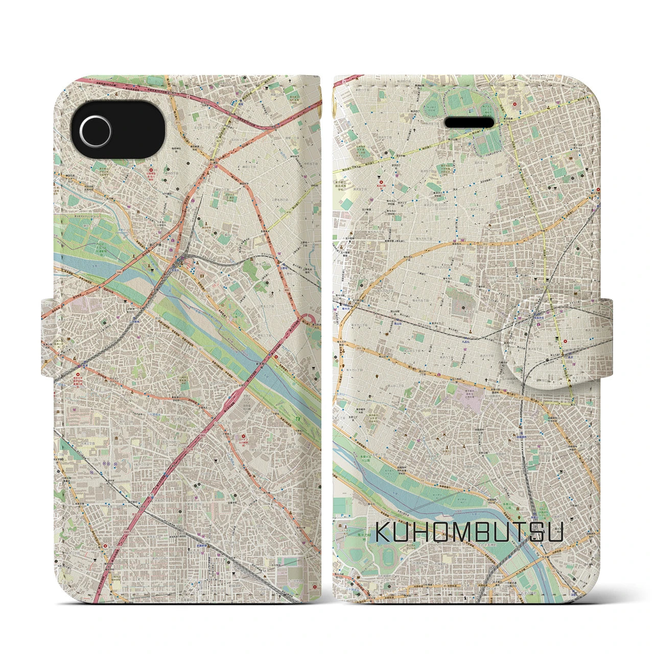 【九品仏(東京都)】地図柄iPhoneケース(手帳タイプ)ナチュラル・iPhone SE(第3 / 第2世代) / 8 / 7 / 6s / 6 用
