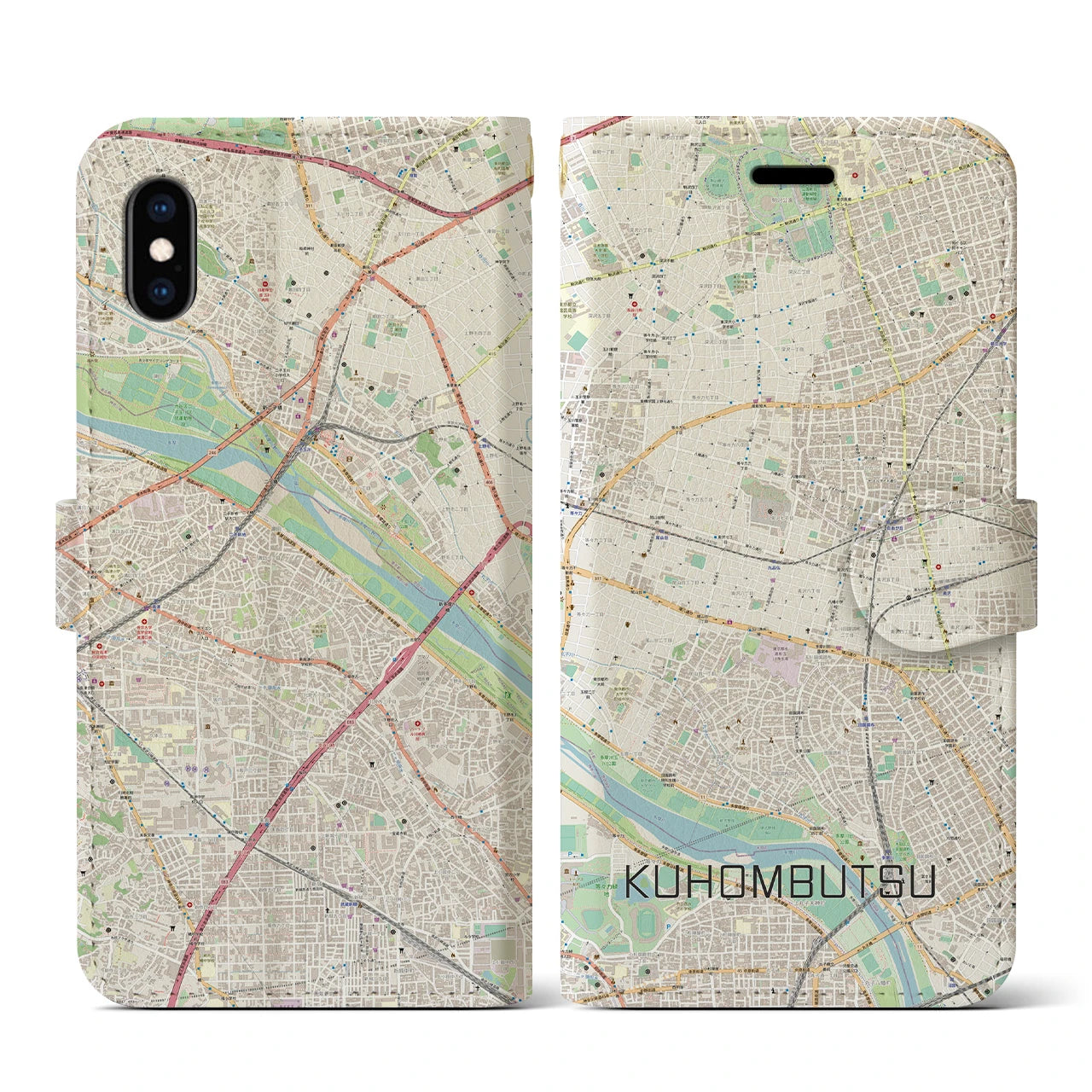 【九品仏(東京都)】地図柄iPhoneケース(手帳タイプ)ナチュラル・iPhone XS / X 用